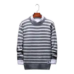 Бренд свитер для повседневной носки в полоску с круглым вырезом Slim Fit Для мужчин с длинными рукавами в стиле пэчворк Мужской пуловер свитер