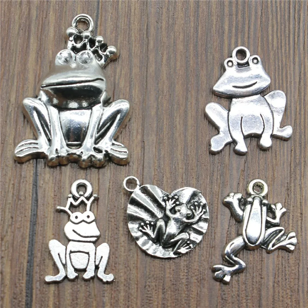 10pcs/lot Frog Charms Antique Silver Color Frog Pendant Charms Prince