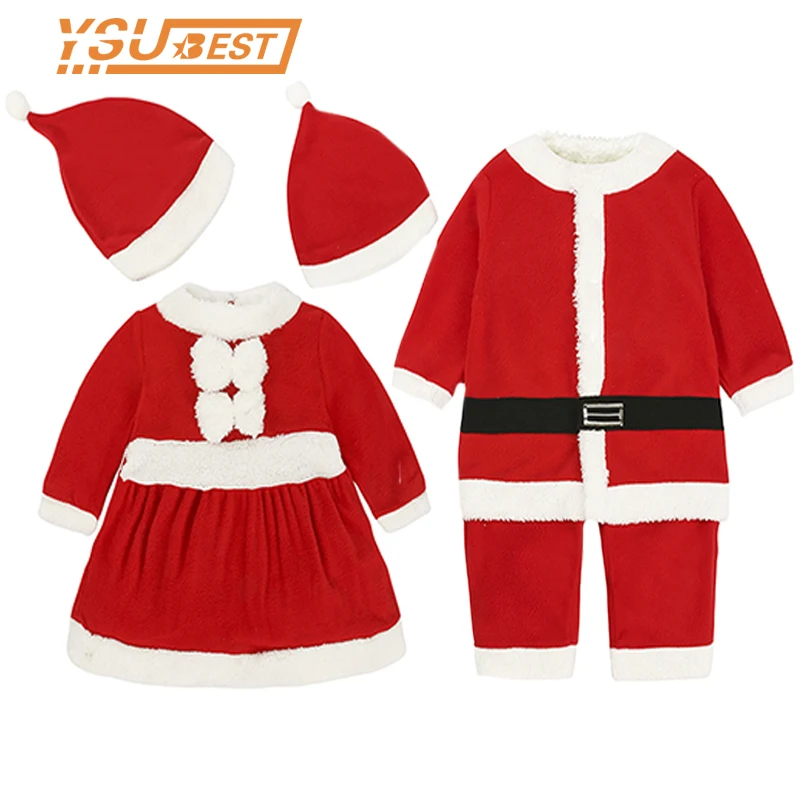

2019 New Year Kid Baby Boys Girls Dress Christmas Costume Santa Claus Suit Christmas Clothes Hat 2pcs Boys Girl Kids Clothes Set