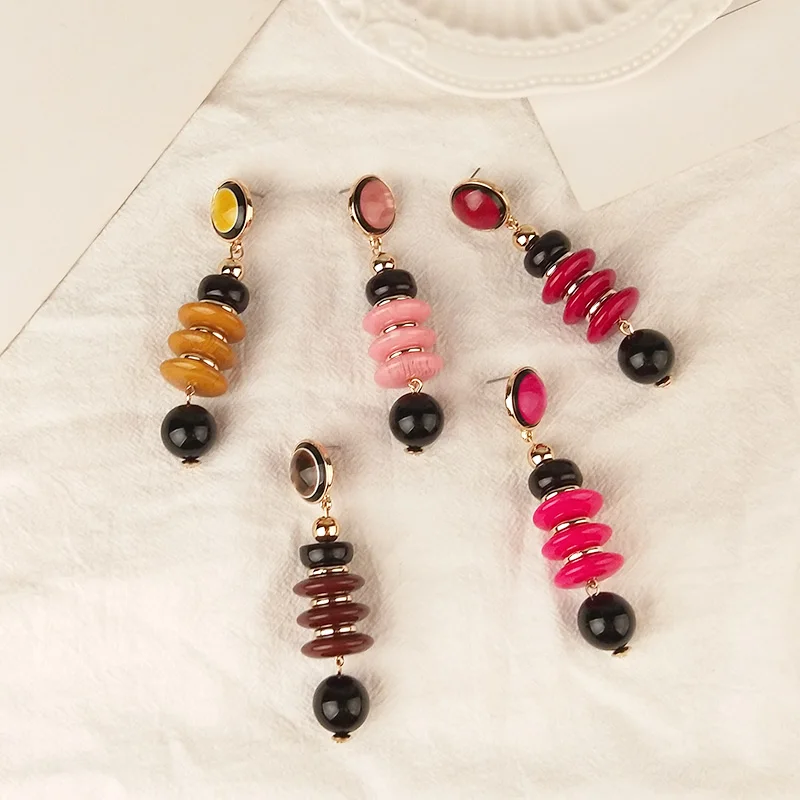 GuanLong Vintage Fashion Resin Statement Earrings Women Long Red Geometric Gold Metal Acrylic Drop Earring Elegant Gifts Jewelry (2)