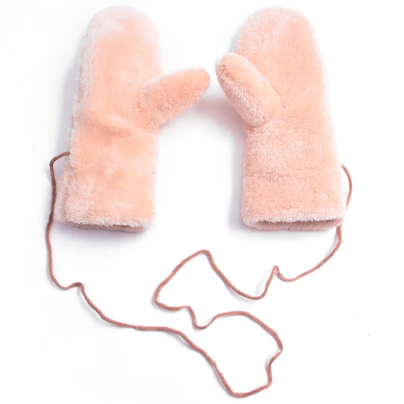 Зимние толстые перчатки для женщин и девочек из искусственной замши Tuzki с кроличьим мехом, скрученные перчатки с полными пальцами, теплые варежки с длинной веревкой Luva