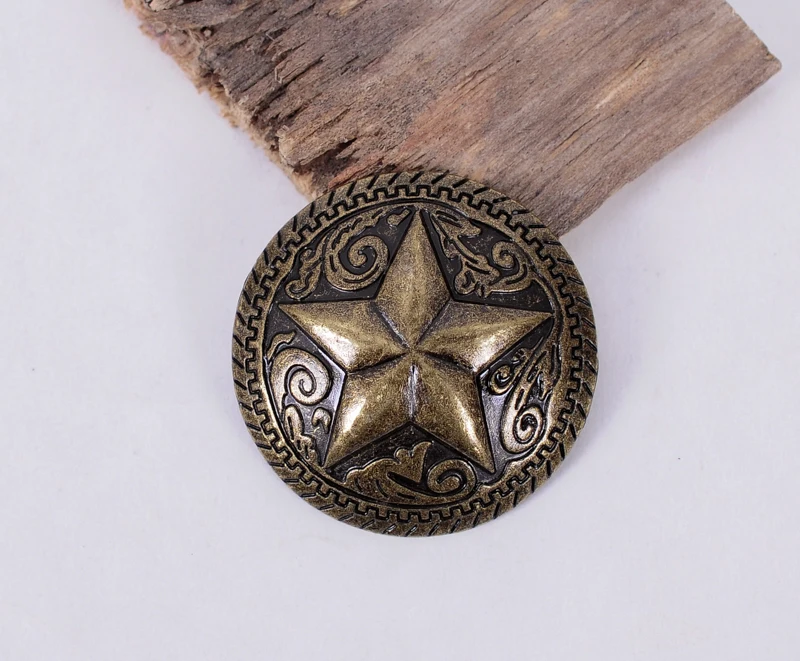 

5x 34mm Brass Western Texas Star Ranger Flower Leathercraft Wallet Belt Conchos
