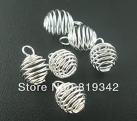 Free Shipping 100pcs/lot Silver Plated Spiral Bead Cages Pendants Findings 9x13mm Jewelry Findings 1