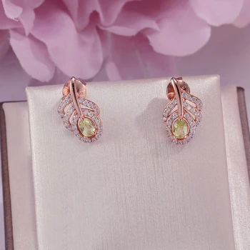 通販 ファインジュエリースタッドピアス固体 925 シルバー天然ペリドットグリーンリーフオーバル宝石 18 K ゴールドメッキ耳のスタッド Brincos CCEI021