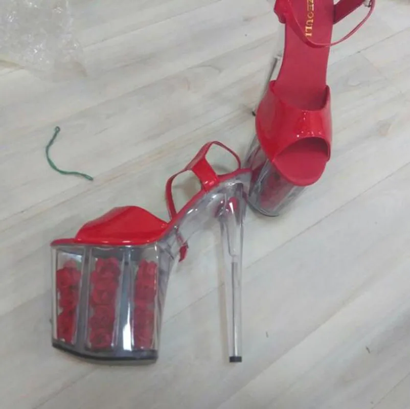 8 inch platform rose Crystal sandals white flowers for wedding shoes 20cm pole dancing high heels star Dance Shoes