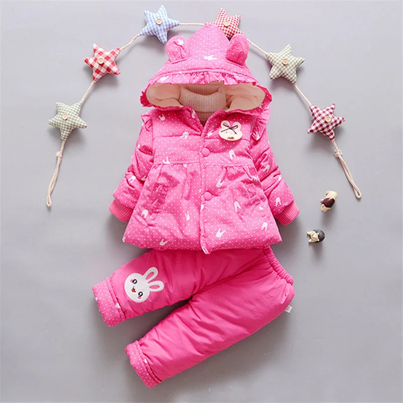

BibiCola 2018 baby girls clothing sets autumn winter 2PCS infant clothes hooded coat+warm trousers newborn toddler clothes suit