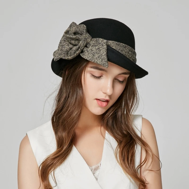 Новое поступление женская шапка Fedoras осенне зимняя с бантом и цветком элегантная