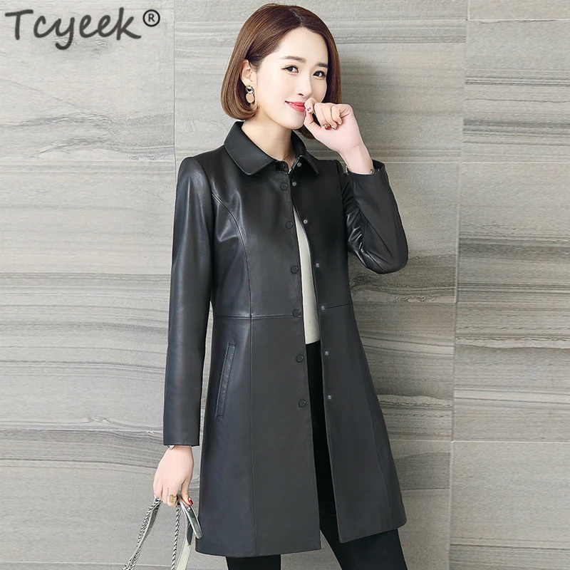 

Tcyeek Natural Sheepskin Jacket Women Genuine Leather Trench Coat Female Long Spring Autumn Outwear Plus Size Clothes LWL1484