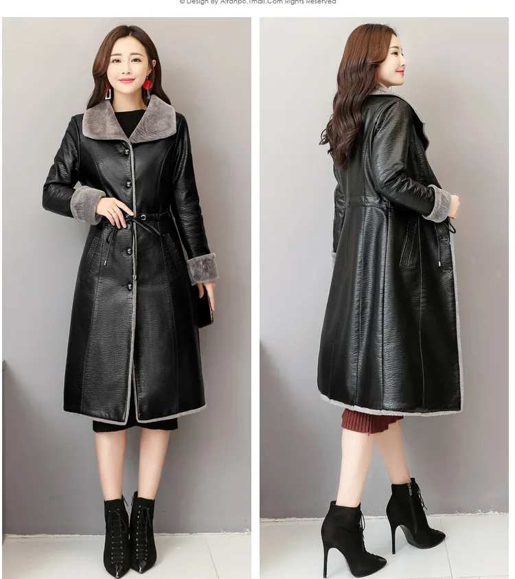 Зимняя кожаная куртка женская меховая куртка верхняя одежда размера плюс 4XL Модные женские пальто овечья шерсть Кожаные куртки ветровка