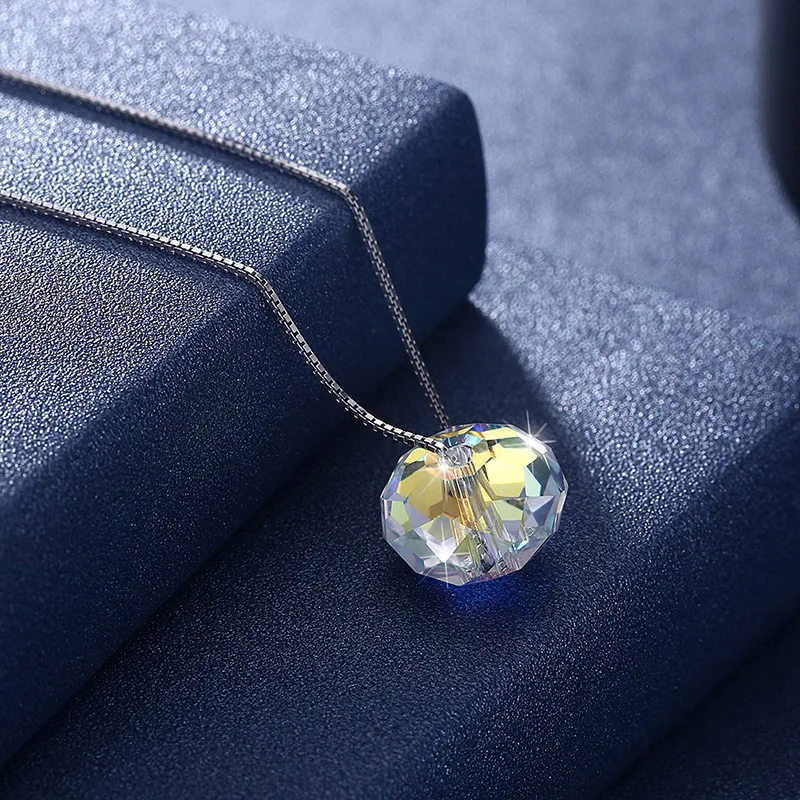 LEKANI 925 серебряные ювелирные изделия Красочные бриолет бусины кристаллы от Swarovski ожерелье с подвеской простое ожерелье цепи для женщин