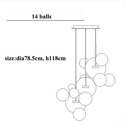 Современные стеклянные Пузырьковые светодиодные люстры, освещение для столовой, медная металлическая светодиодная люстра, лампа для гостиной, подвесные светильники - Цвет абажура: 14 balls round base