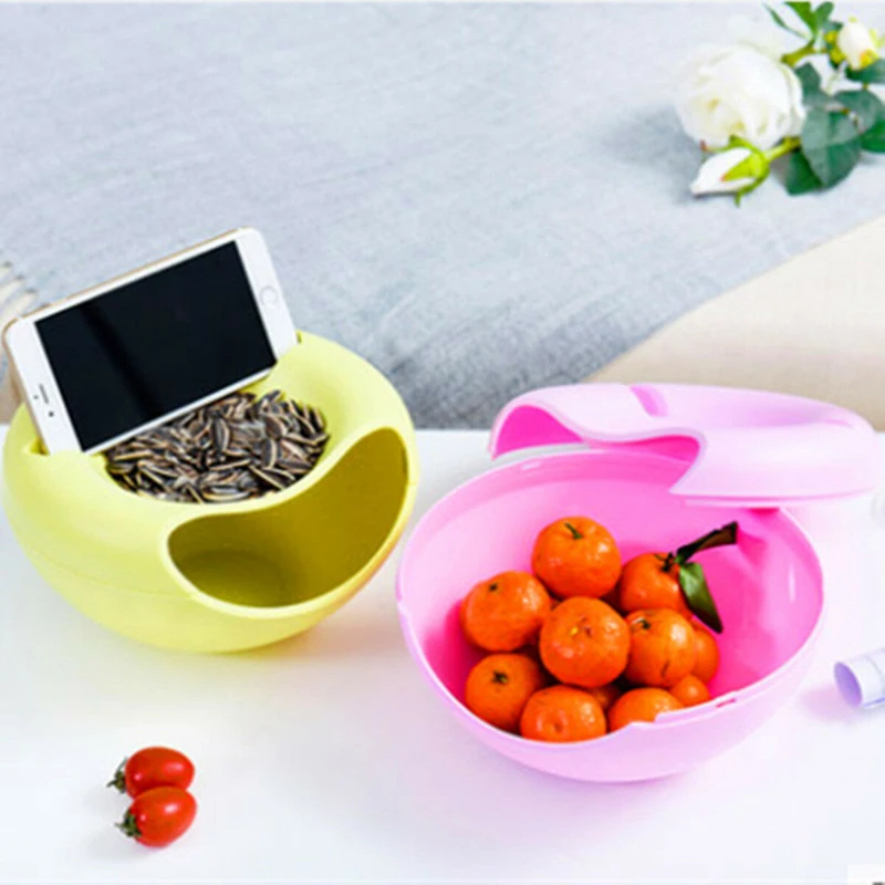 

Lazy Plastic Double Layer Dry Fruit Containers Snacks Seeds Storage Box Garbage Holder Plate Dish Organizer Phone stand
