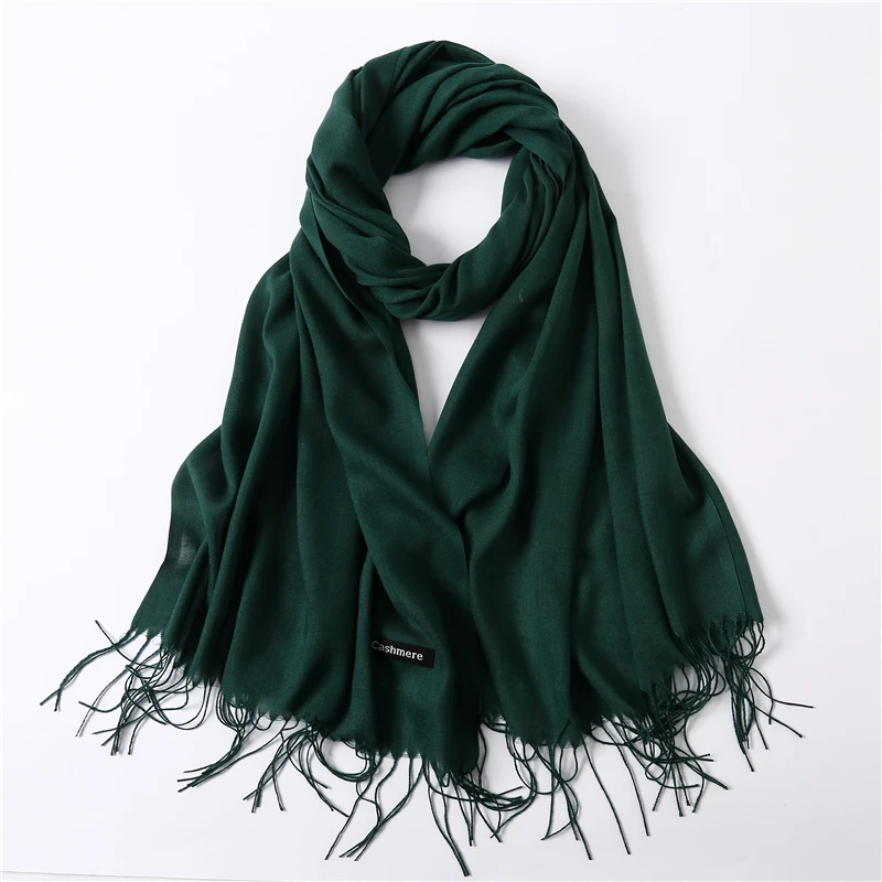 Сплошной цвет мягкий женский шарф кашемировые шарфы женские летние тонкие Шали Обертывания зимние пашмины женский хиджаб повязка на голову - Цвет: 110g green