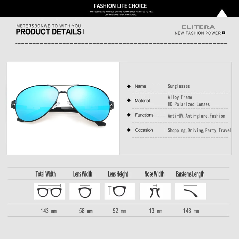 ELITERA, Классические поляризованные солнцезащитные очки для вождения, для мужчин и женщин, брендовые дизайнерские очки, зеркальные, UV400, сплав, мужские солнцезащитные очки