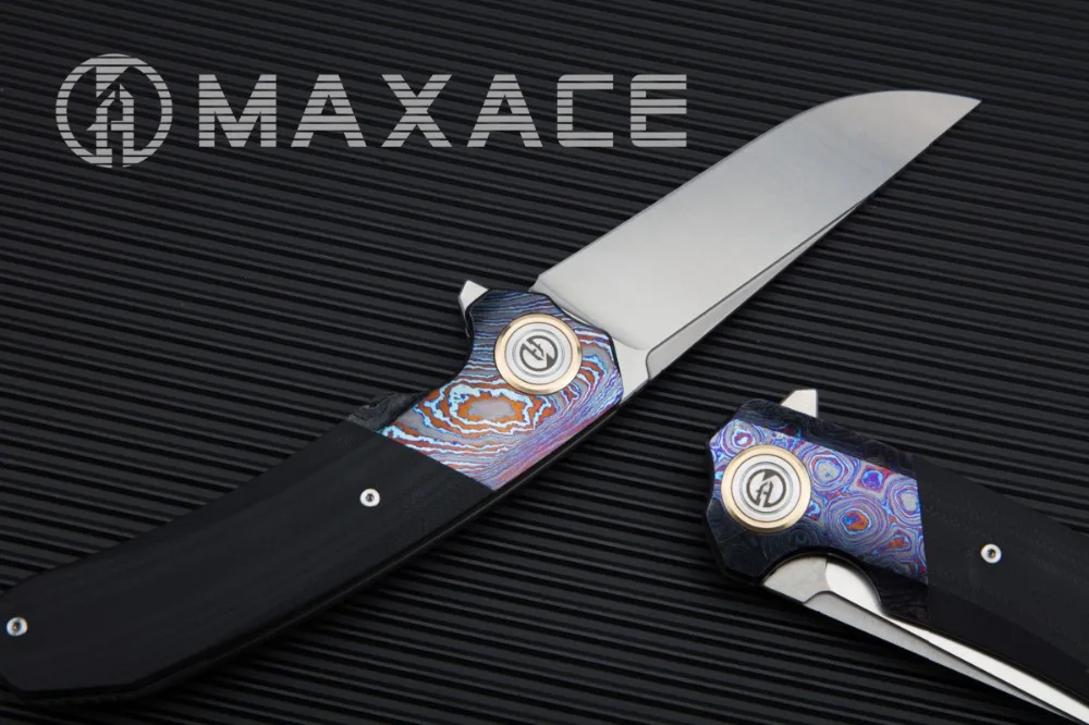 MAXACE Goliath складной нож Bohler K110 (D2) сталь атласное лезвие циркония Timascus/G10 Ручка