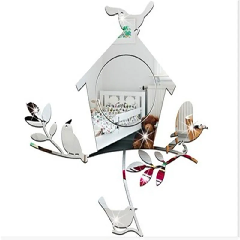 Cute Bird Tree Branch Mirror Wall Stickers Living Room Decals Acrylic