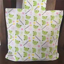 Yile ручной работы 2-Двусторонняя хлопок лен эко многоразовые tote запястье сумки зеленая лягушка и зеленый в полоску