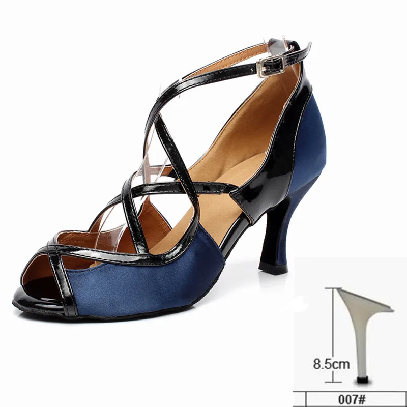Женская обувь для латинских танцев, атласная Женская обувь для сальсы, танцевальная обувь на высоком каблуке 6 см, 7,5 см, 8 см, Синяя Женская танцевальная обувь для танго - Цвет: heel 85mm indoor