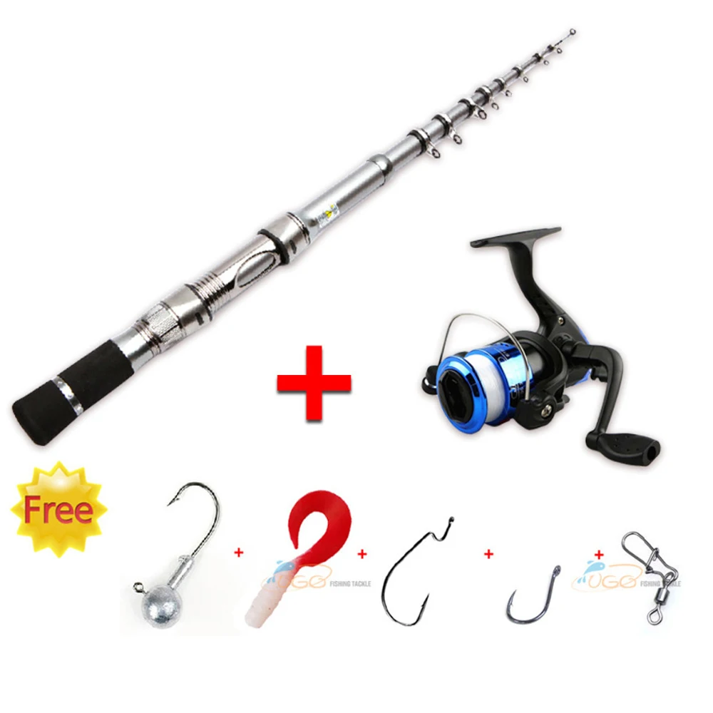 

Promotion 1.5 / 1.8 / 2.1m Portable Rock Telescopic Spinning Fishing Rod Set & Fishing Reel Coil Combo Kit With Takcle Lure Free