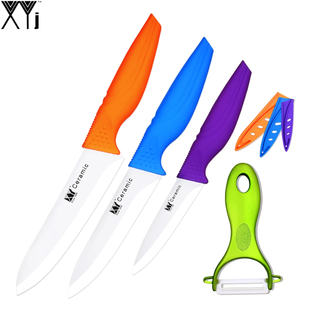 XYJ Brand Gifts Kitchen Knife Set Handmade 4"5"6" White Blade Ceramic
