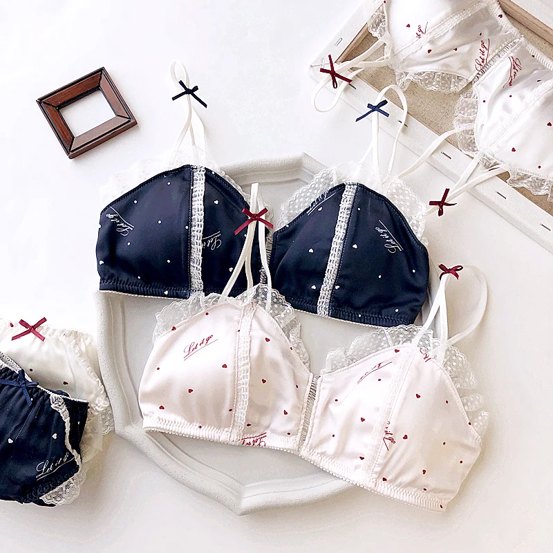 

Wriufred Sexy Comfortable Bralette Triangle Cup Topless Women Bow Underwear Two Piece Bra Briefs Set Push Up Lingerie Set