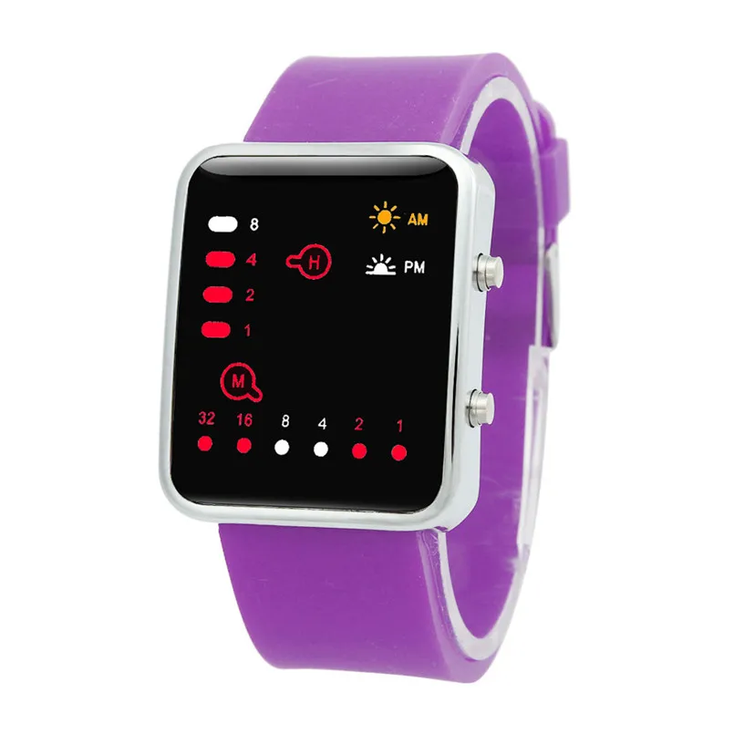 

NEW Womens Sports watches Luxury Fashion Busines Simple Gifts Digital Red LED Sports Watch Binary Wristwatch Silicone 20