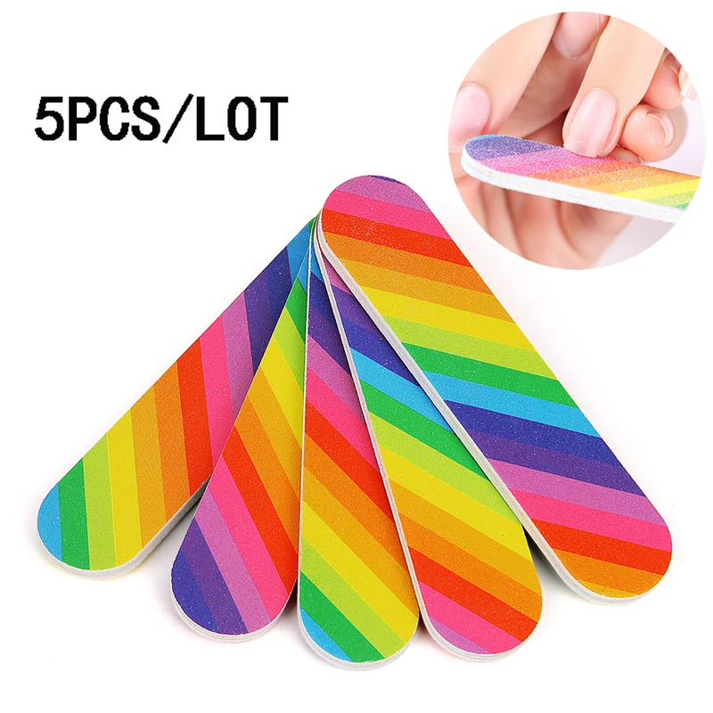 

5PCS Rainbow Mini Nail File Block Sanding Buff Remove Acrylic Gel Polish Professional Nail Files for Manicure Pedicure Tools