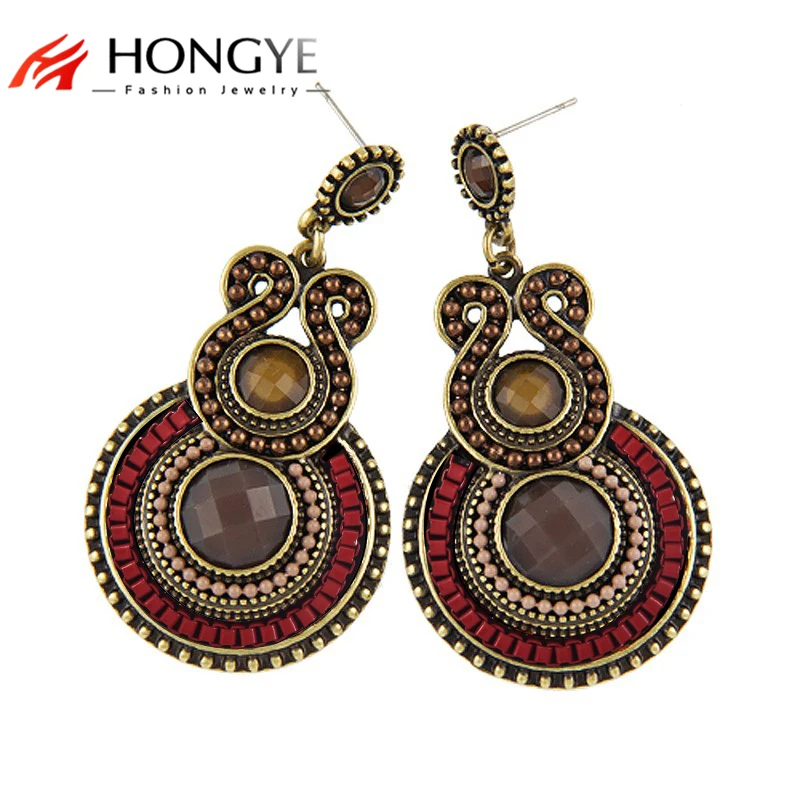 

2 colors Vintage Women Exaggerated Ethnic Charms Beads Pendants Statement Drop Earrings for Women Fashion Bijoux Bohemia Brincos