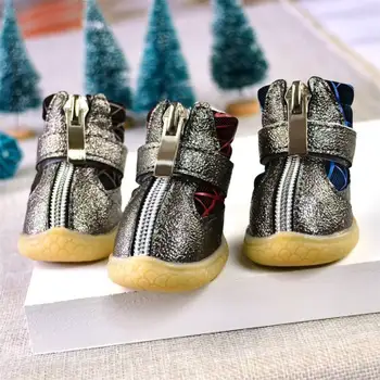 

4 Pcs Dog PU leather sport Shoes Reflective Winter Waterproof Pet dog Puppy Martin boots non-slip golden retriever rain shoes
