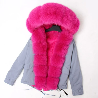 OFTBUY зимняя женская куртка из натурального меха, парка с воротником из натурального Лисьего меха, розовая короткая куртка с подкладкой из искусственного меха, модная уличная одежда - Цвет: 11