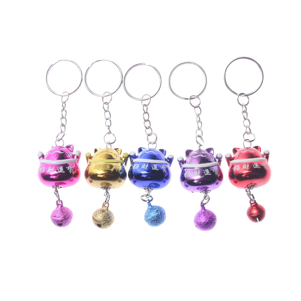 

Cartoon Fortune Lucky Cat Keyring Keychain With Bell Car Bags Key Chain