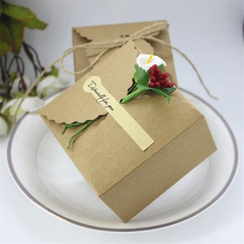 

50pcs Retro Kraft Paper Box DIY Wedding Gift Favor Boxes,Party Candy Box, Single Cake Box Packaging For the guests supply