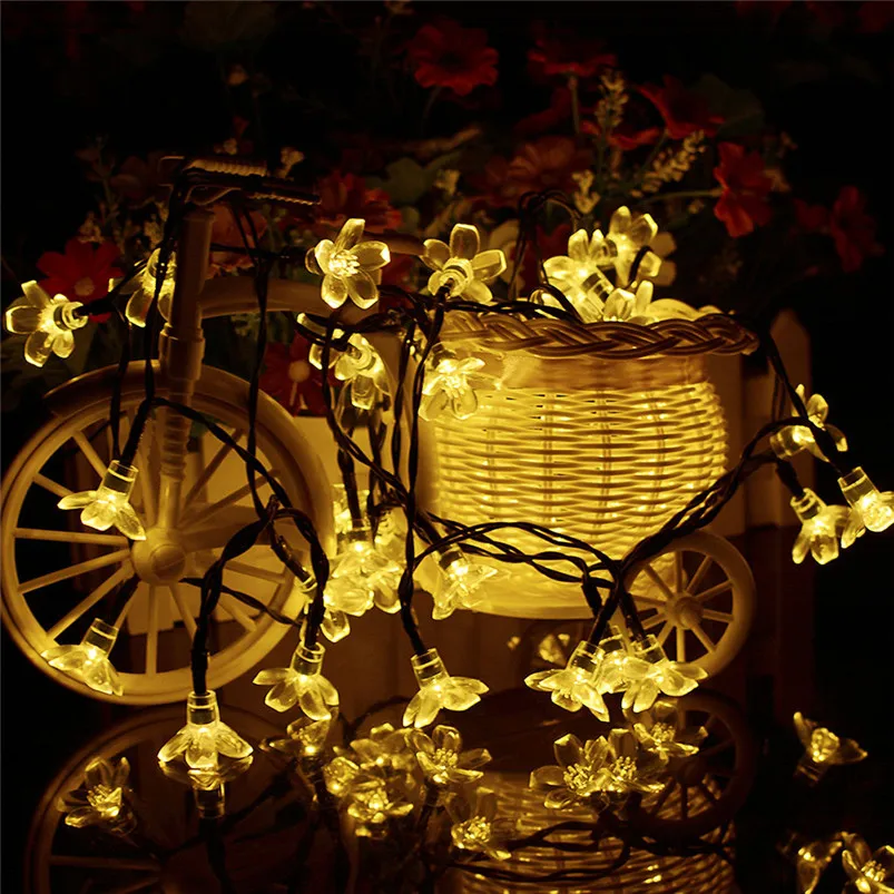 Светящаяся гирлянда с солнечной батареей 50Led персик цветок свет строка Солнечный светодиодный фонарь напольный светильник Graden украшения дома 40MR28