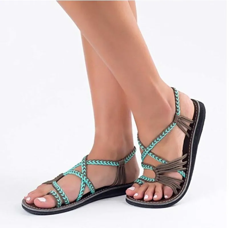 

Women Sandals Matching Rope Knot Summer Shoes Woman Beach Flat Sandals Plus Size Ladies Soft Bottom Slippers Female 43