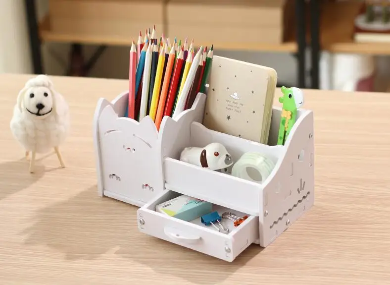 Desktop DIY Cute Cat Pattern Pen Stationary Holder DIY Pen Stationary Storage Box