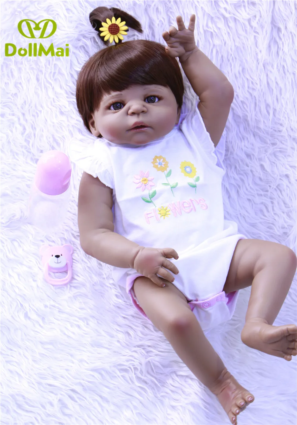 

Real reborn baby Black doll 57cm full silicone reborn baby girl dolls newborn baby African American Ethnic Dolls toys for child