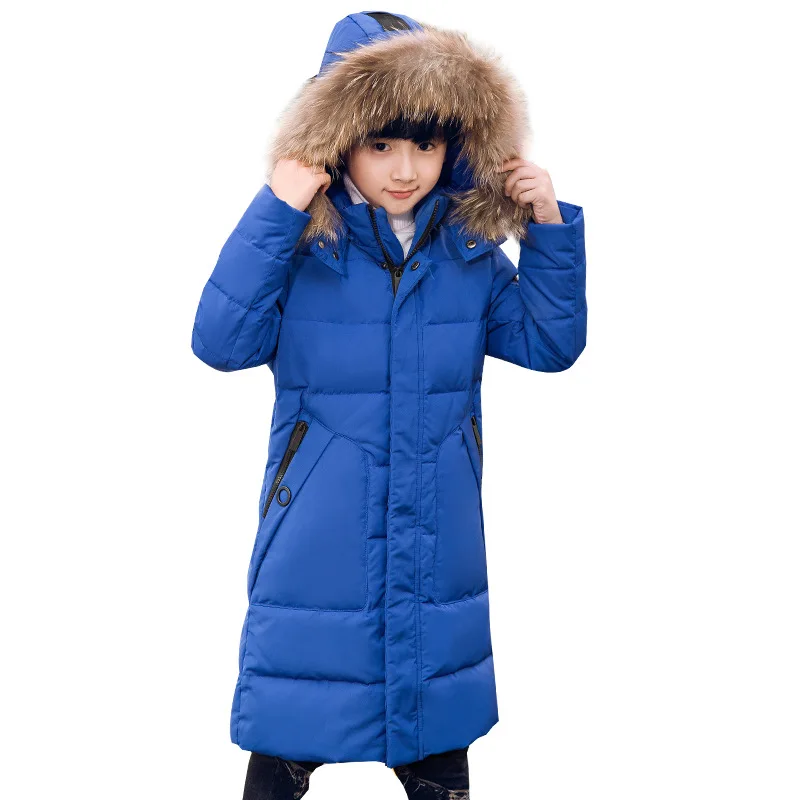 Высококачественная одежда для мальчиков до-30 градусов детский зимний пуховик для мальчиков, парка длинное пальто с капюшоном и натуральным мехом детская одежда