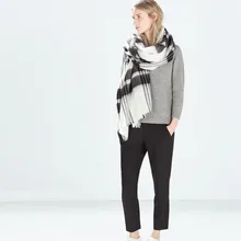 1 PC 195X 88CM Fashion Women Men Blanket Large Oversized Tartan Scarf Wrap Shawl Black White Plaid Cozy Checked Pashmina Scarves
