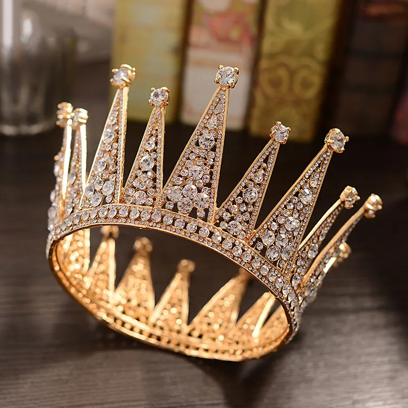 

Big Full Round Crowns Rhinestone Crystal Circle Tiaras Wedding Bridal Bride Queen Princess Gold Crown Hair Accessories Jewelry