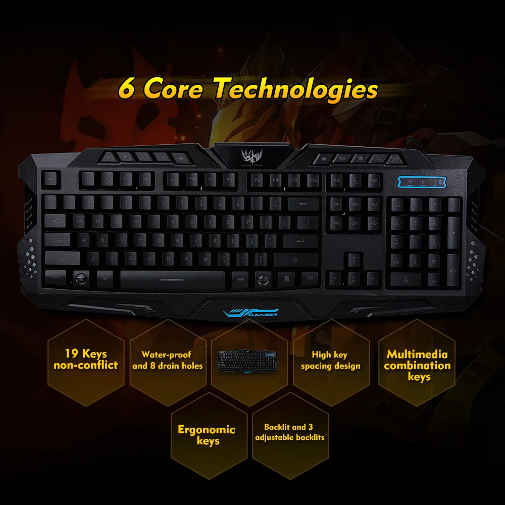 

USB Wired Gaming Keyboard Laser 3-Level Backlit Ergonomic Keyboard Switchable LX-K002 Mechanical Feel Keyboard For LOL Computer