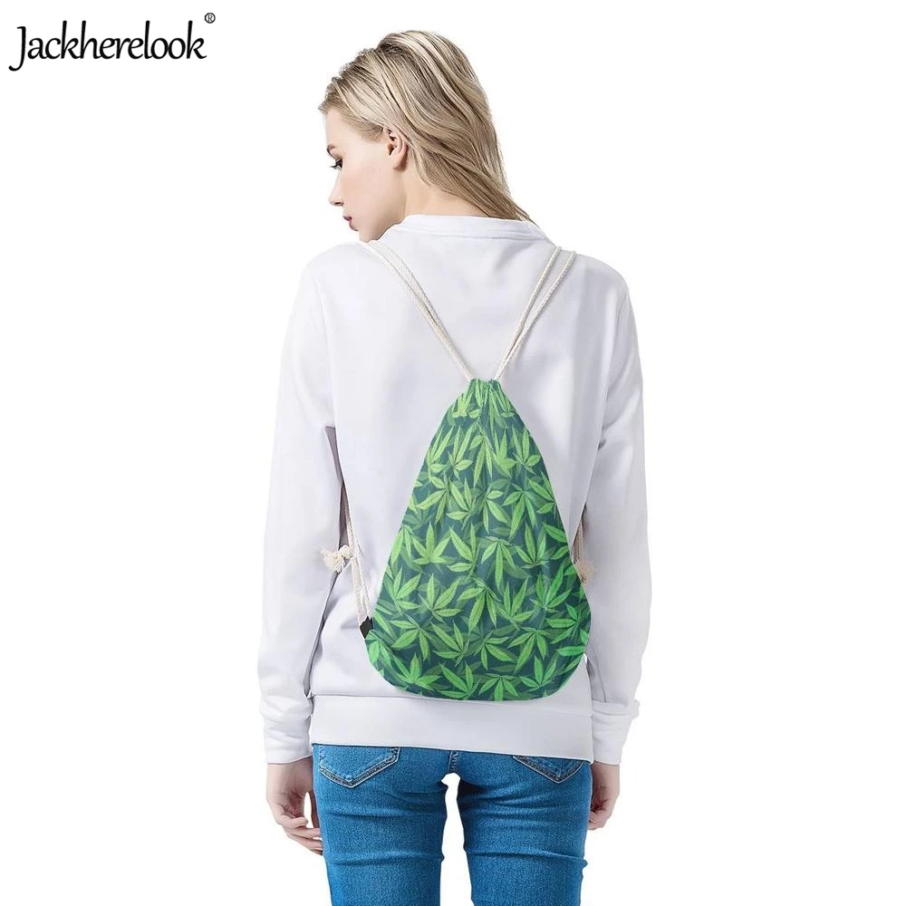 Jackhereook Зеленый конопли листья шаблон женщины мужчины Drawstring сумки повседневные уличные большие рюкзаки для хранения студентов мешок сумки