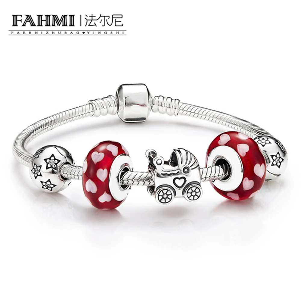 

FAHMI New Arrival 100% 925 Sterling Silver Bracelet For Women With Heart Chain Charms Beads Fashion Jewelry Original Free Mail