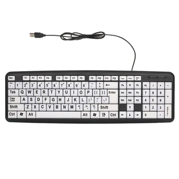 

USB Wired Keyboard for Low Vision Users with Large White Keys Black Letters for Old Men Computer Peripherals Keyboard