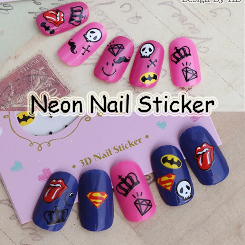 

5pcs Halloween Ghost Red Lip Nail Art Sticker Black Moustache Decals Crown Cross Decoration Batman Superman no.6