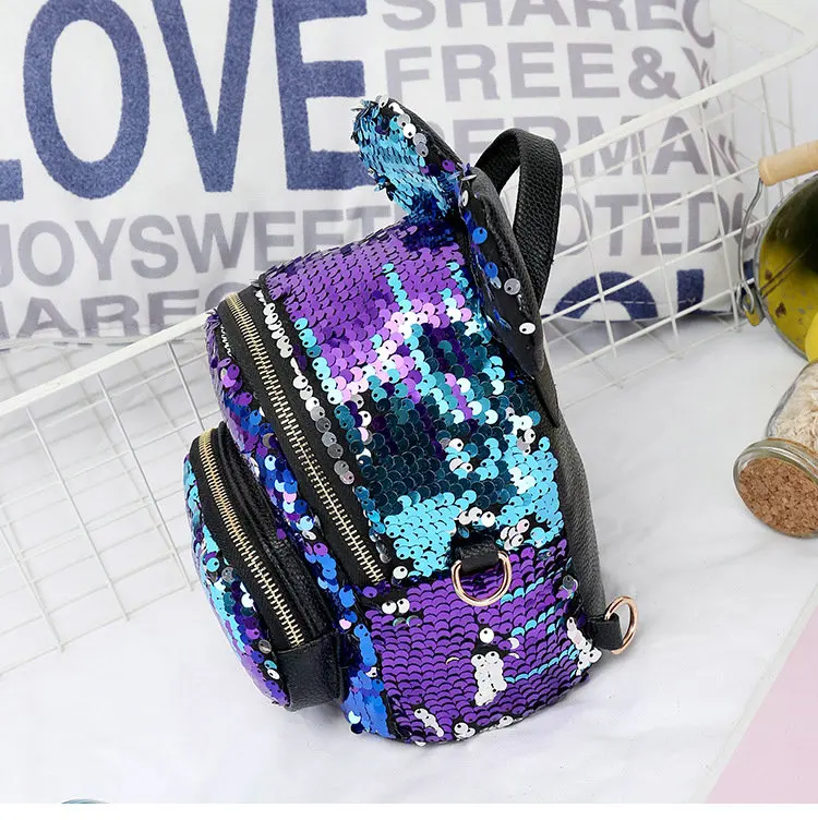 Rdywbu brillo lentejuelas oído de la forma del mochila mujer Casual Mini de viaje Bling mochila chica niños lindo PU bolsa de la escuela Mochilas B304 Rdywbu brillo lentejuelas oído de la forma del mochila mujer Casual Mini de viaje Bling mochila chica niños lindo PU bolsa de la escuela Mochilas B304
