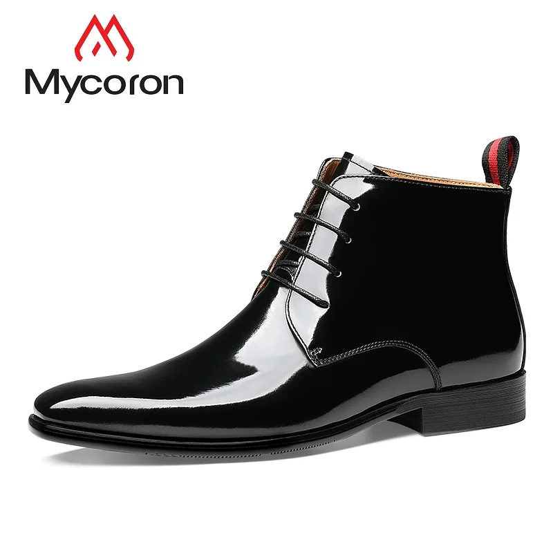 

MYCORON 2019 Comfortable Mens Dress Shoes Genuine Leather Luxury Brand Top Fashion Ankle Boots Men Shoes Bota Masculina Couro