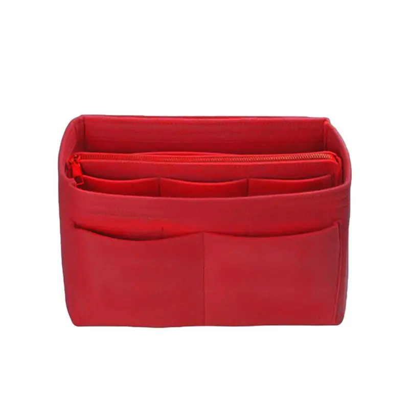 Высокое качество Мульти Карманный фетровый кошелек сумочка Органайзер вставка для хранения Tote Shaper тканевая сумка - Цвет: Красный