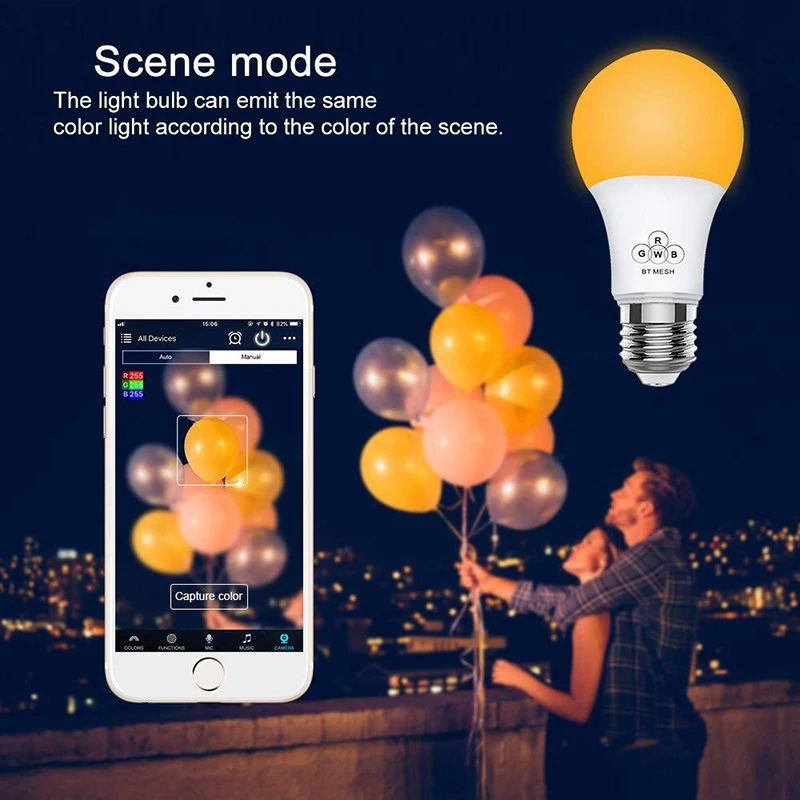 

OOBEST Bluetooth E27 4.5W RGBW Led Bulb BT Mesh Smart Dimmable light AC100-240V HaoDengAmazon Alexa Google IFTTT Tmall