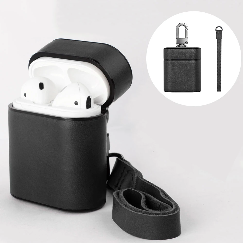Genuine Leather Case for Airpods Portable Protective Cover For Apple Earphone Accessories With Anti-lost Rope | Электроника