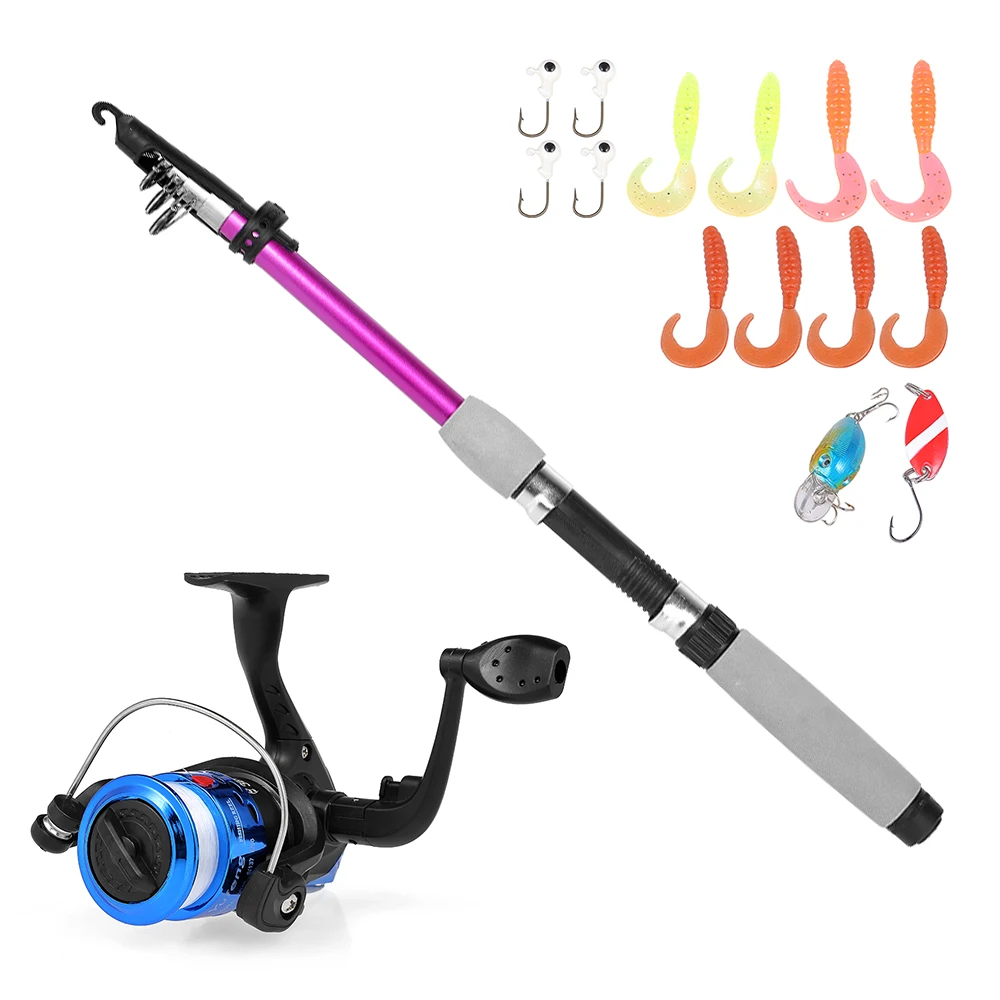 تلسكوبي قصبة صيد خشبية الغزل الصيد بكرة قضيب كومبو كيت مع لينة الصيد السحر الرقصة السنانير الطعوم الثابت الكارب الأسماك معالجة Pesca